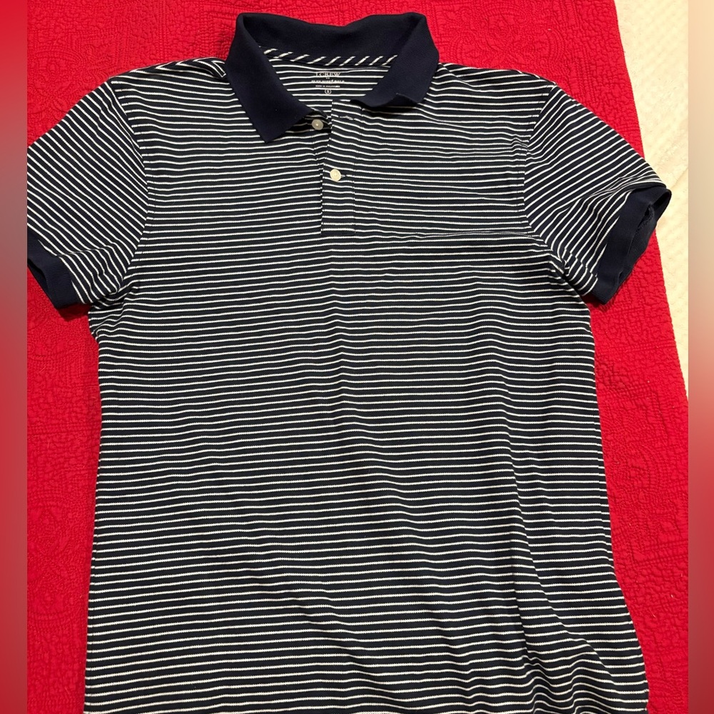 J. Crew Dark Blue and White Striped Polo